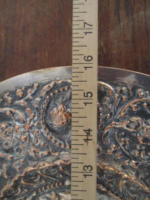 Vintage Relief Design Silver-Copper Oval Tray with Maiden and Cherub Motif