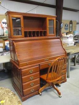 Four Piece Roll-Top Desk With Hutch