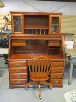 Four Piece Roll-Top Desk With Hutch