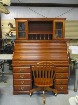 Four Piece Roll-Top Desk With Hutch