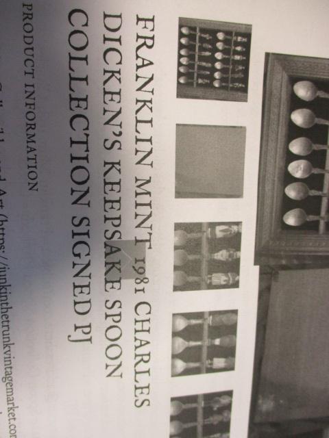 Franklin Mint 1981 Charles Dicken's Keepsake Spoon Collection in Display