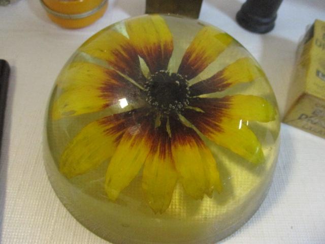 Paper Weights, Lacquered Plaques, Duck, Hand Painted Shade, etc.