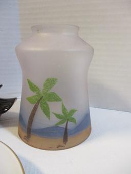 Paper Weights, Lacquered Plaques, Duck, Hand Painted Shade, etc.