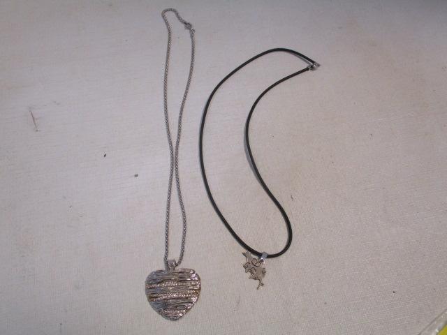 Sterling Heart Pendant with Chain .45 oz t and Cord Necklace with Sterling Pendant and Clasp