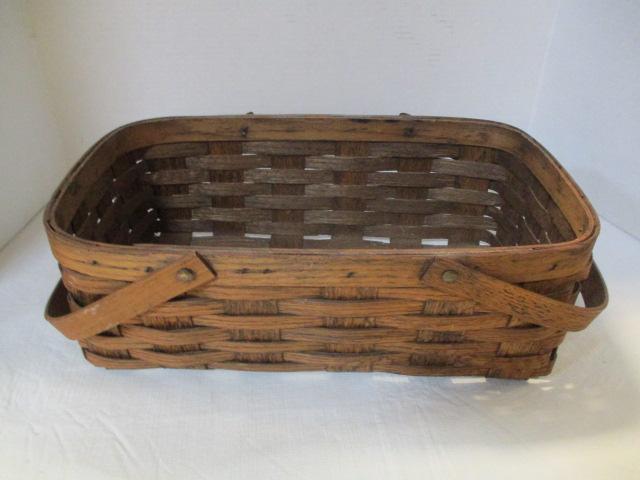 Split Oak Rectangular Basket With Handles