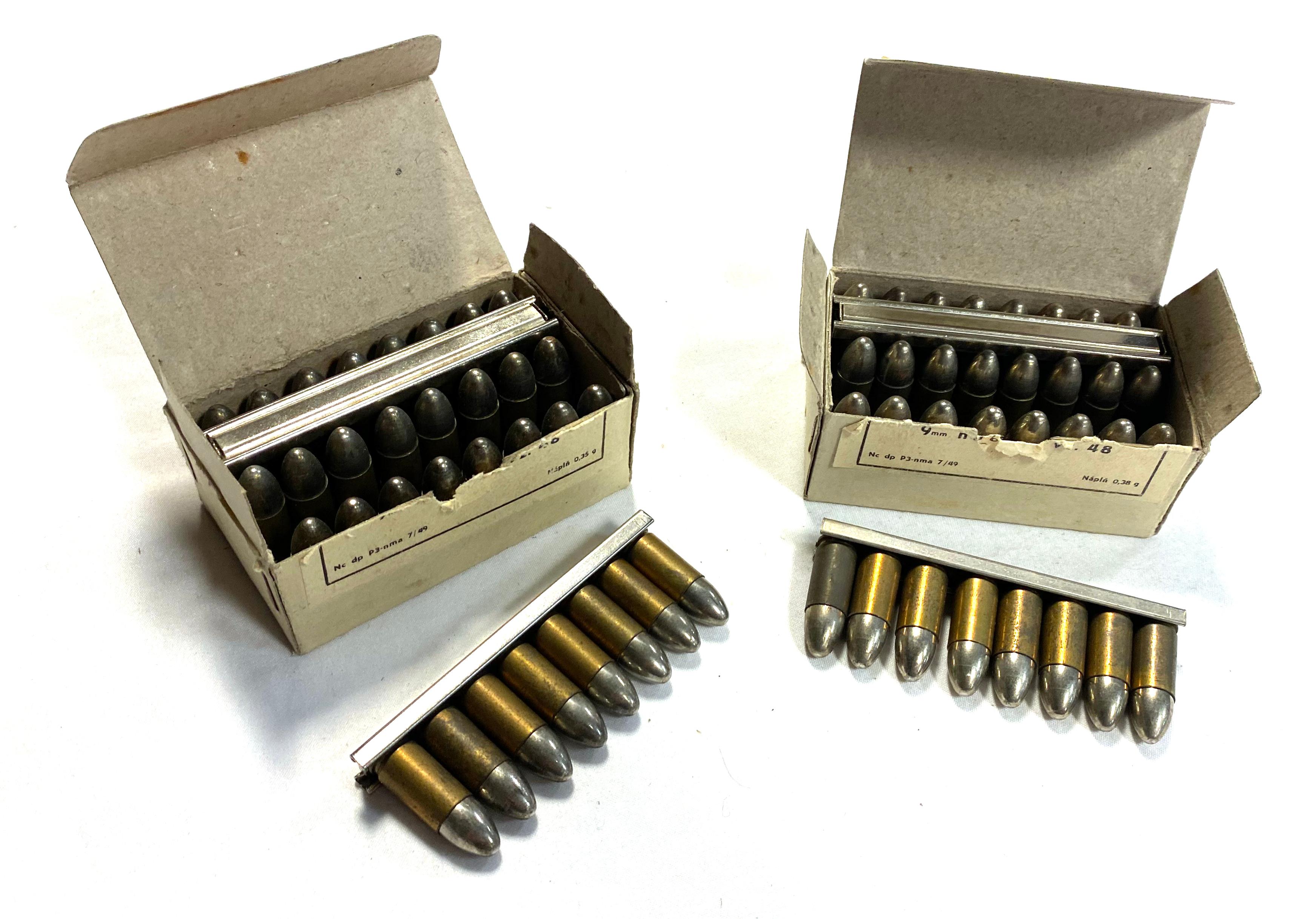 80 Rounds of Czech 1950 "bxn" 9mm Luger Ammunition on Stripper Clips