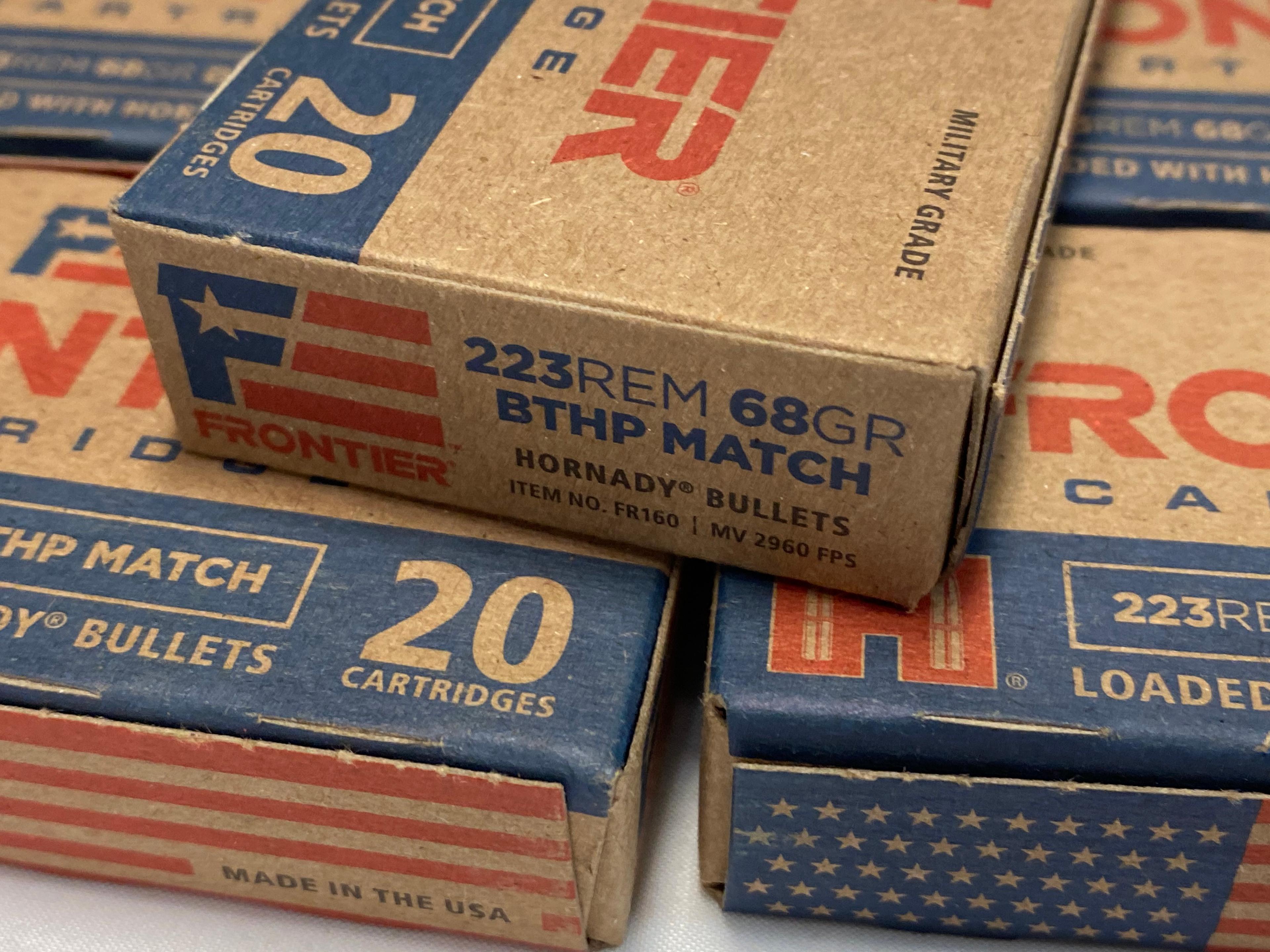 NIB  100rds. of .223 REMINGTON - Hornady Frontier 68gr. BTHP Match Brass Ammunition