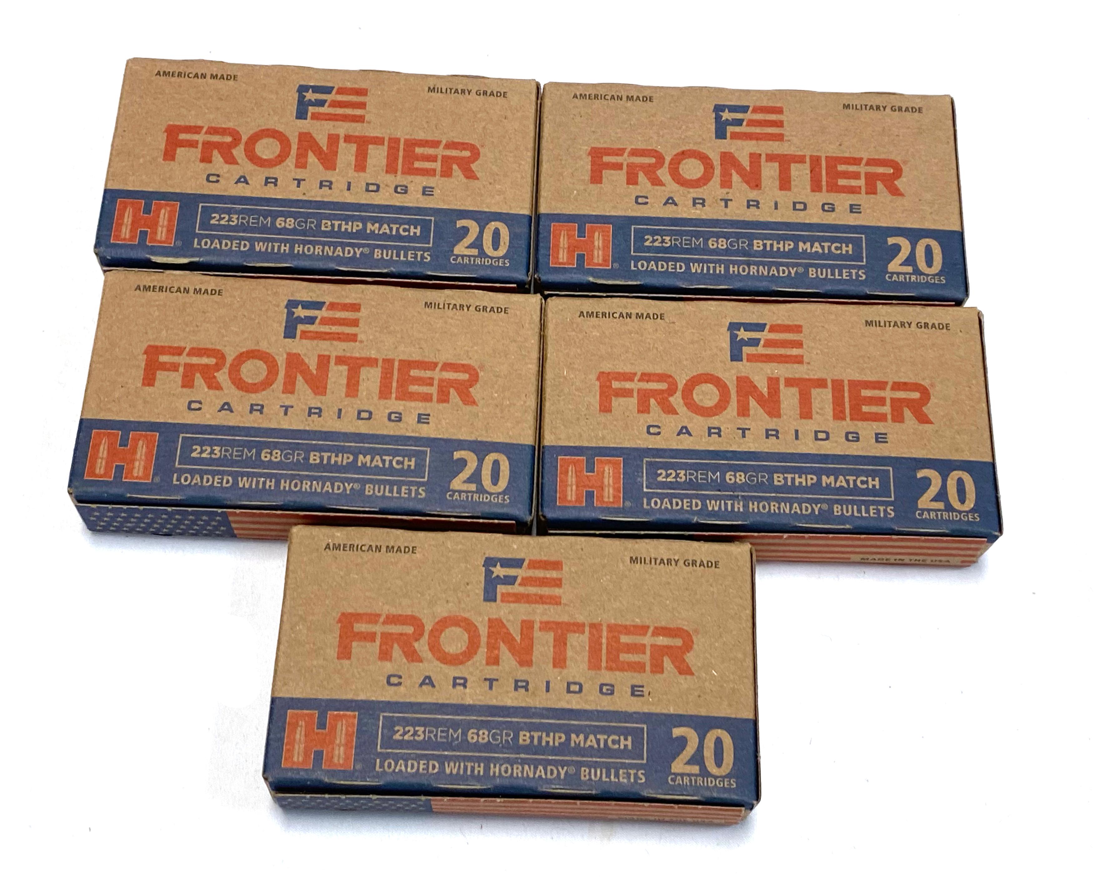 NIB  100rds. of .223 REMINGTON - Hornady Frontier 68gr. BTHP Match Brass Ammunition