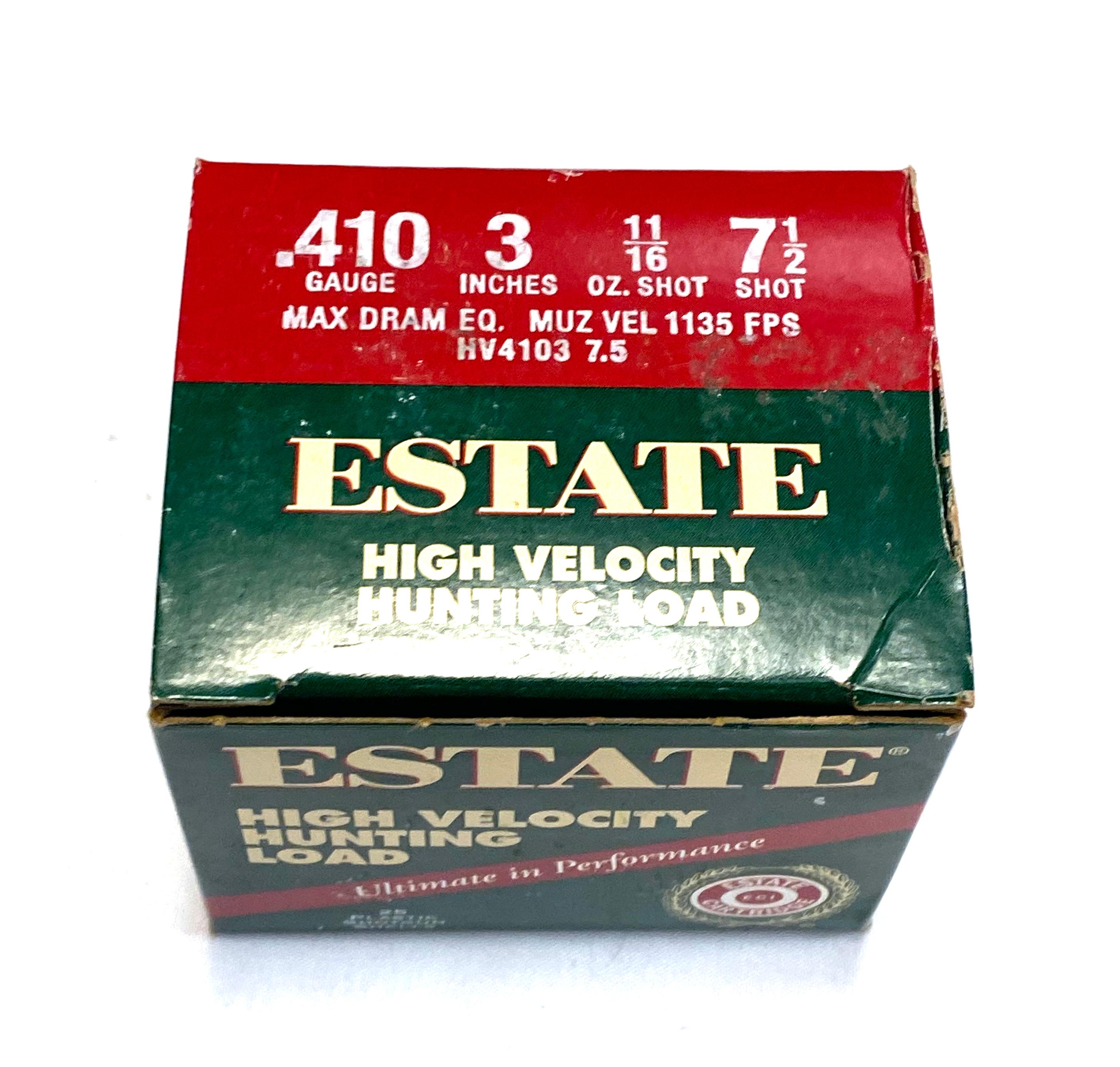 NIB 25 Shotshells of .410 GA. Ammunition - Estate HV Hunting Load 3" Length 7.5 Shot
