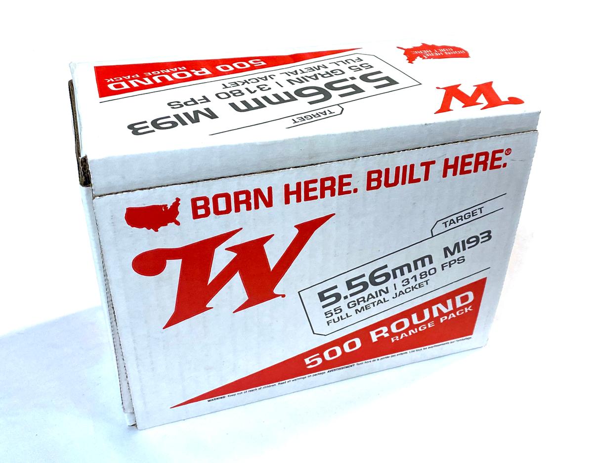 NIB 500rds. of 5.56mm M193 Winchester 55gr. FMJ Ammunition