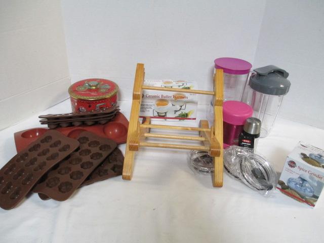 Silicone Candy Molds, Wood Cookbook Stand, Ceramic Butter Warmers, Spice Grinder, etc.