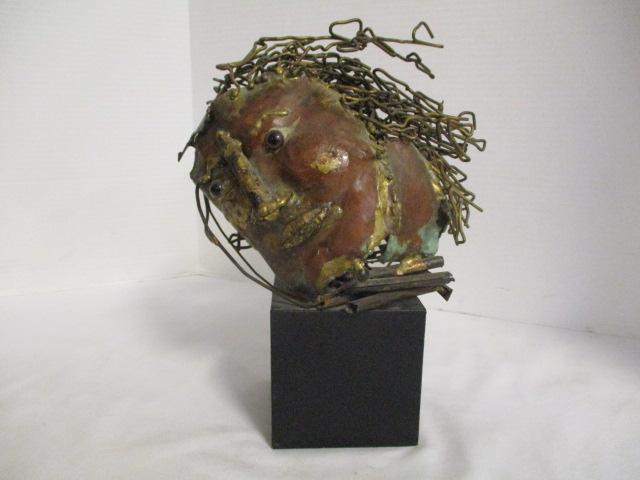 Abstract Copper and Brass Human Bust on Metal Base
