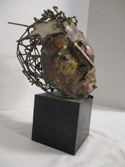 Abstract Copper and Brass Human Bust on Metal Base