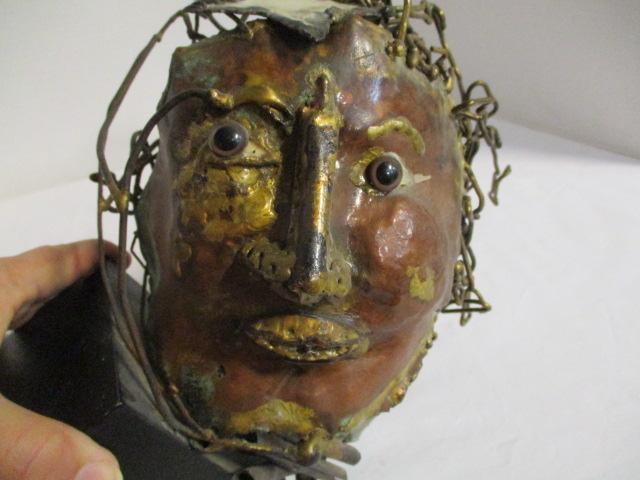 Abstract Copper and Brass Human Bust on Metal Base