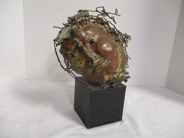 Abstract Copper and Brass Human Bust on Metal Base