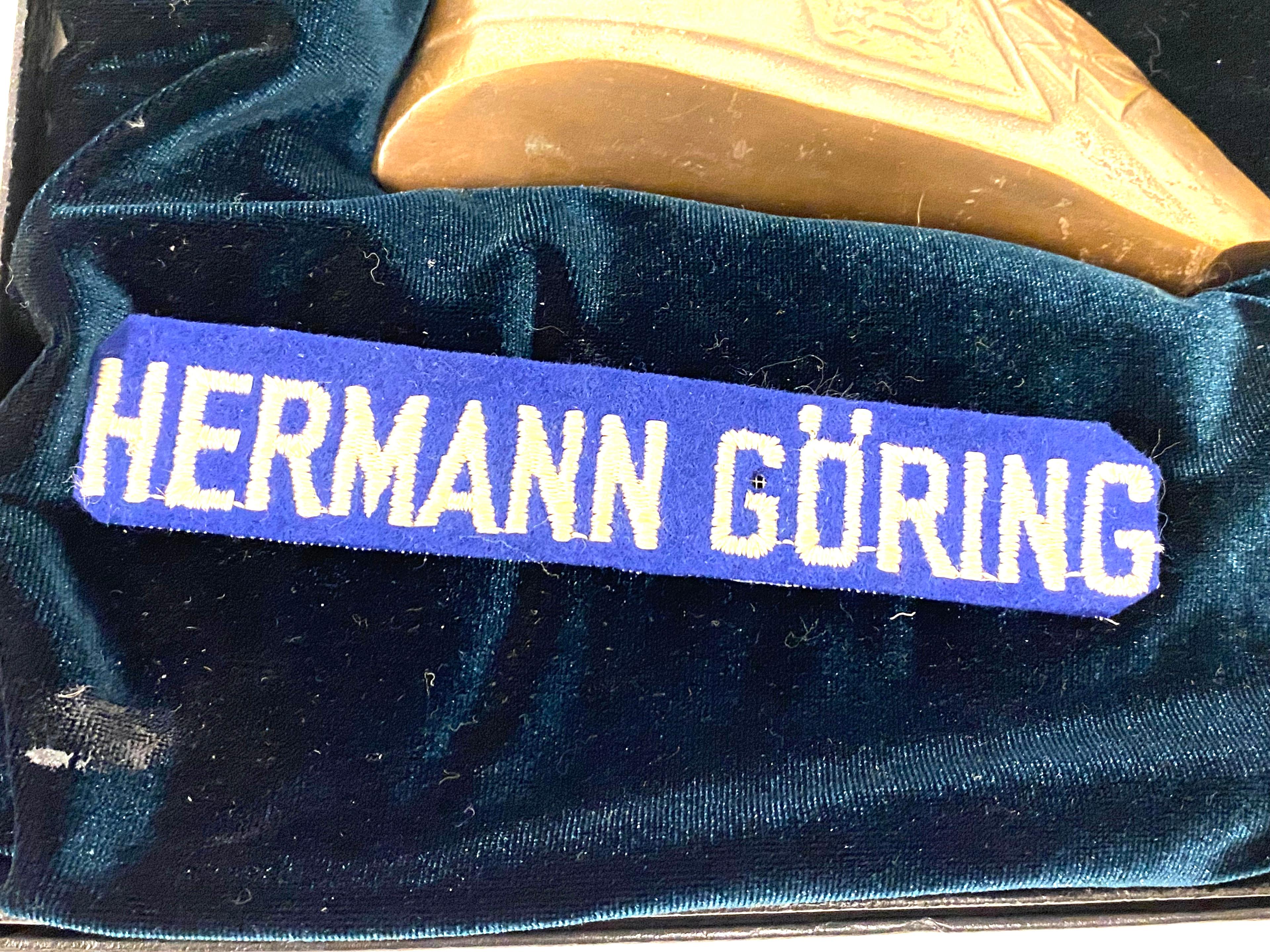 Hermann Goering Bronze Bust Plaque and Cuff Title in Riker Case