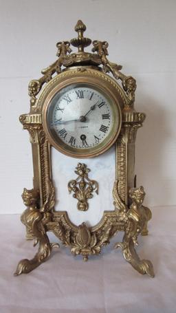 Antique Seth Thomas Gilt and Ceramic Tile Mantle Clock Shelf Sitter