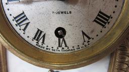 Antique Seth Thomas Gilt and Ceramic Tile Mantle Clock Shelf Sitter