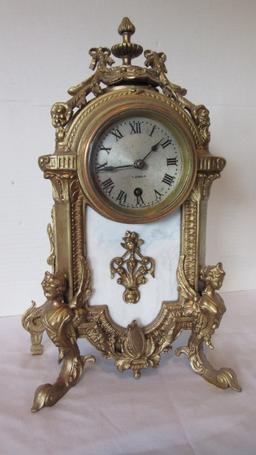 Antique Seth Thomas Gilt and Ceramic Tile Mantle Clock Shelf Sitter