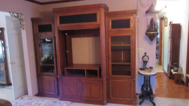 Oak 3 Piece Bookcase Entertainment Cabinet Set