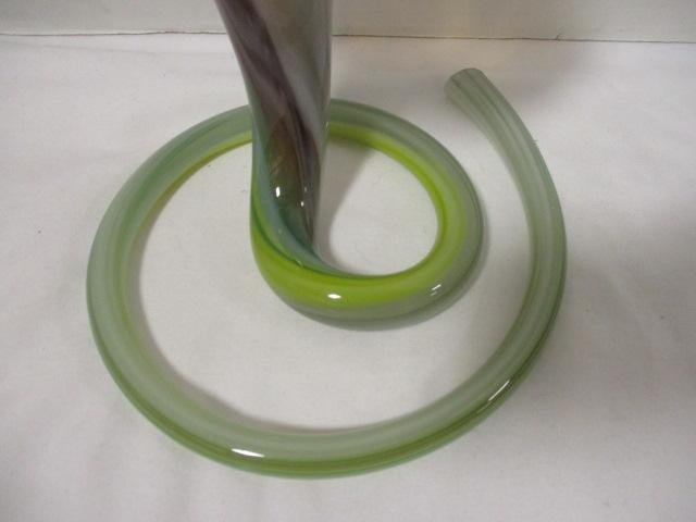 Midcentury Stretched Art Glass Spiral Base Vase