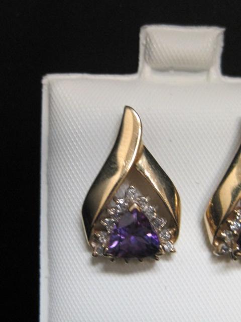 14k Gold Amethyst and Diamond Earrings