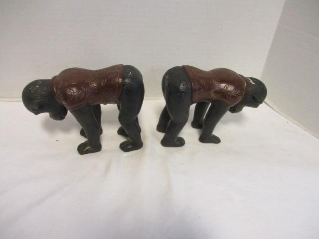 2 Cast Iron Monkey Book Ends