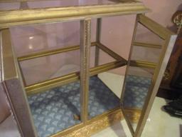 Gilt Countertop Display Cabinet with Mirrored Back and Glass Shelf
