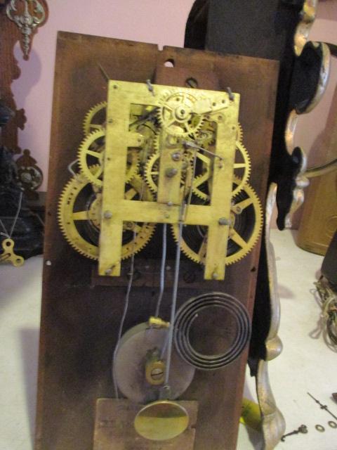 Antique Cast Metal Front Mantle Clock with Handpainted Landscape