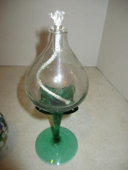 Two Art Glass Oil Lamps