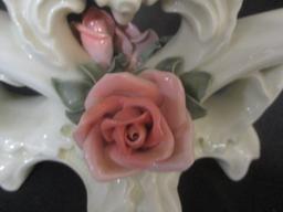 Pair of Vintage Volkstedt Porcelain Roses Candelabras