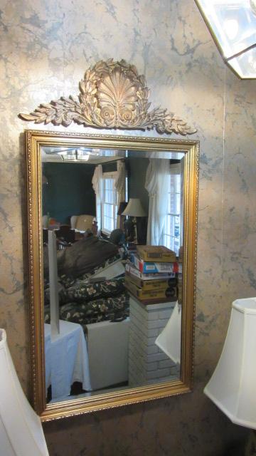 Gilt Beveled Mirror and Gilt Shell Picture/Mirror Topper