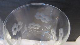 Eight Libbey Glass Cut Floral Design on Bowl Goblets