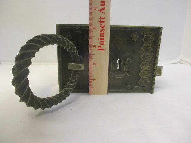 Antique Victorian Rim Door Lock with Twisted Ring Pull