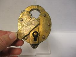 Antique Brass Northfolk & Western Railway Co. Solid Brass Padlock with Key