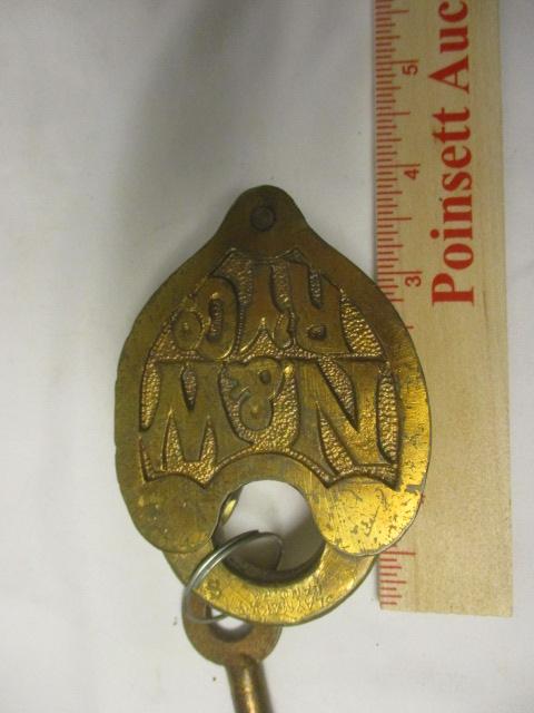 Antique Brass Northfolk & Western Railway Co. Solid Brass Padlock with Key