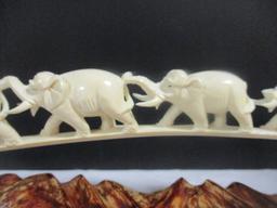 1940's Carved Ivory Elephant Train on Custom Carved Stand