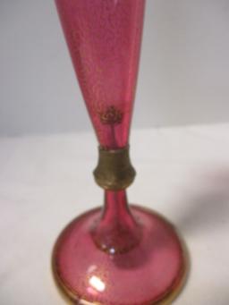 Vintage Handpainted Cranberry Handpainted Cameo Bud Vase