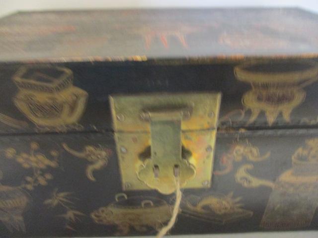 Antique Asian Lacquered Tea Chest with Key