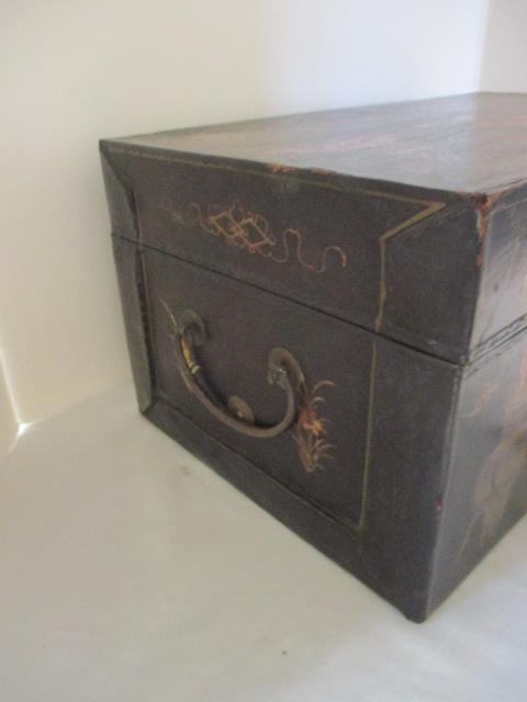 Antique Asian Lacquered Tea Chest with Key