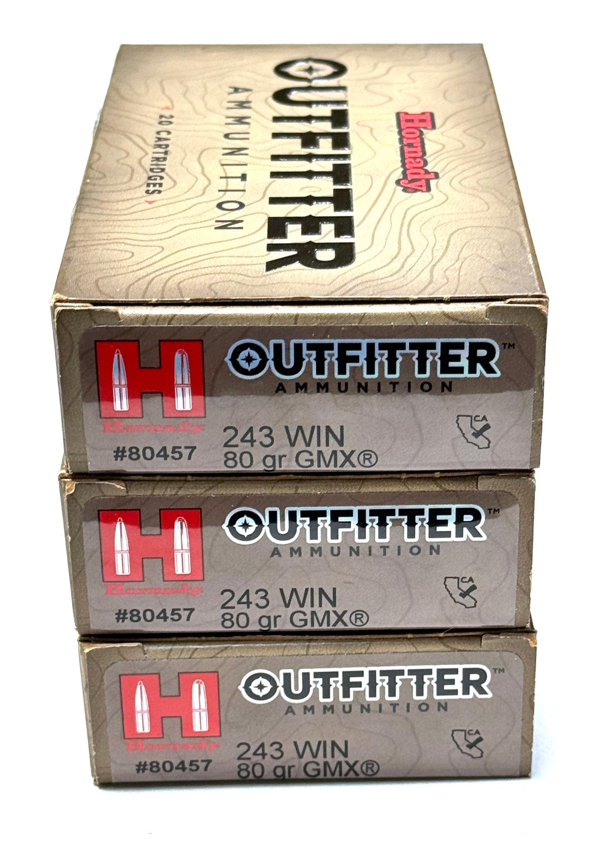 NIB 60rds. Of .243 WIN. 80gr. GMX Hornady Outfitter Ammunition