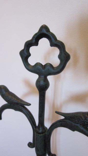 Patina Finish Cast Metal Stand with Birds