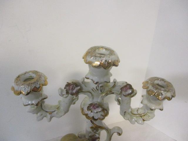 Pair of Vintage Ucagco Victorian Porcelain Candle Holders and One 3 Lite Insert
