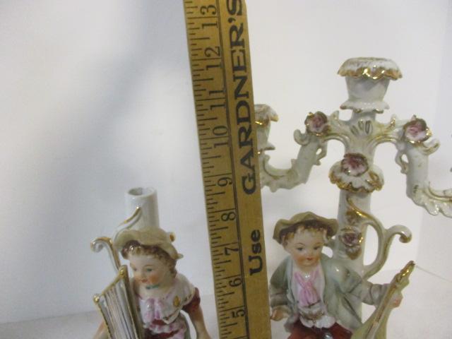 Pair of Vintage Ucagco Victorian Porcelain Candle Holders and One 3 Lite Insert