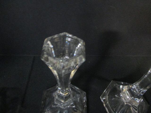 Pair of Crystal Candlesticks with Glass Drip Rings and Acrylic Prisms