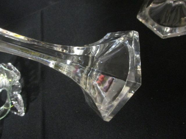 Pair of Crystal Candlesticks with Glass Drip Rings and Acrylic Prisms