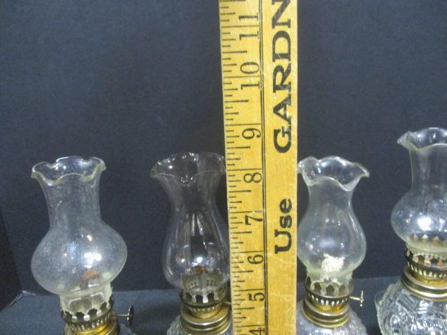 5 Miniature Oil Lamps Clear Glass