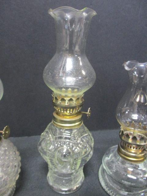 5 Miniature Oil Lamps Clear Glass