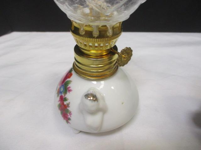 3 Oil Lamps w/Painted Flowers