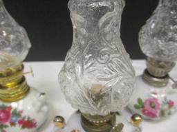 3 Oil Lamps w/Painted Flowers